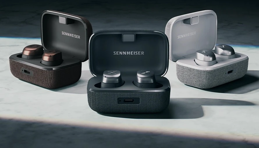 Sennheiser Momentum True Wireless 3 earbuds showcasing ergonomic design.