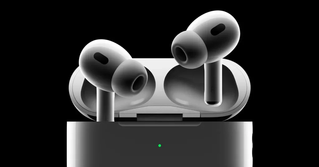 Apple AirPods Pro (2nd Generation) with charging case, highlighting sleek design.